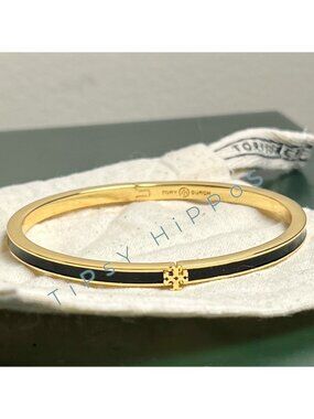 NEW!!  AUTHENTIC TORY BURCH BLACK AND GOLD KIRA THIN BANGLE BRACELET